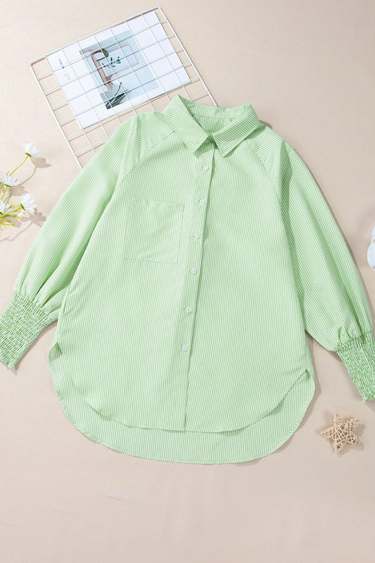 Grass Green Striped Pocket Button Up Shirt