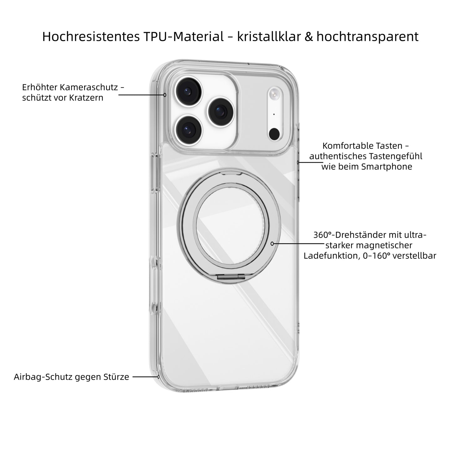 MUTURAL Ice Crystal Clear Magnetic Charging Support Case for iPhone 17 | Ultra-Transparent Anti-Yellow