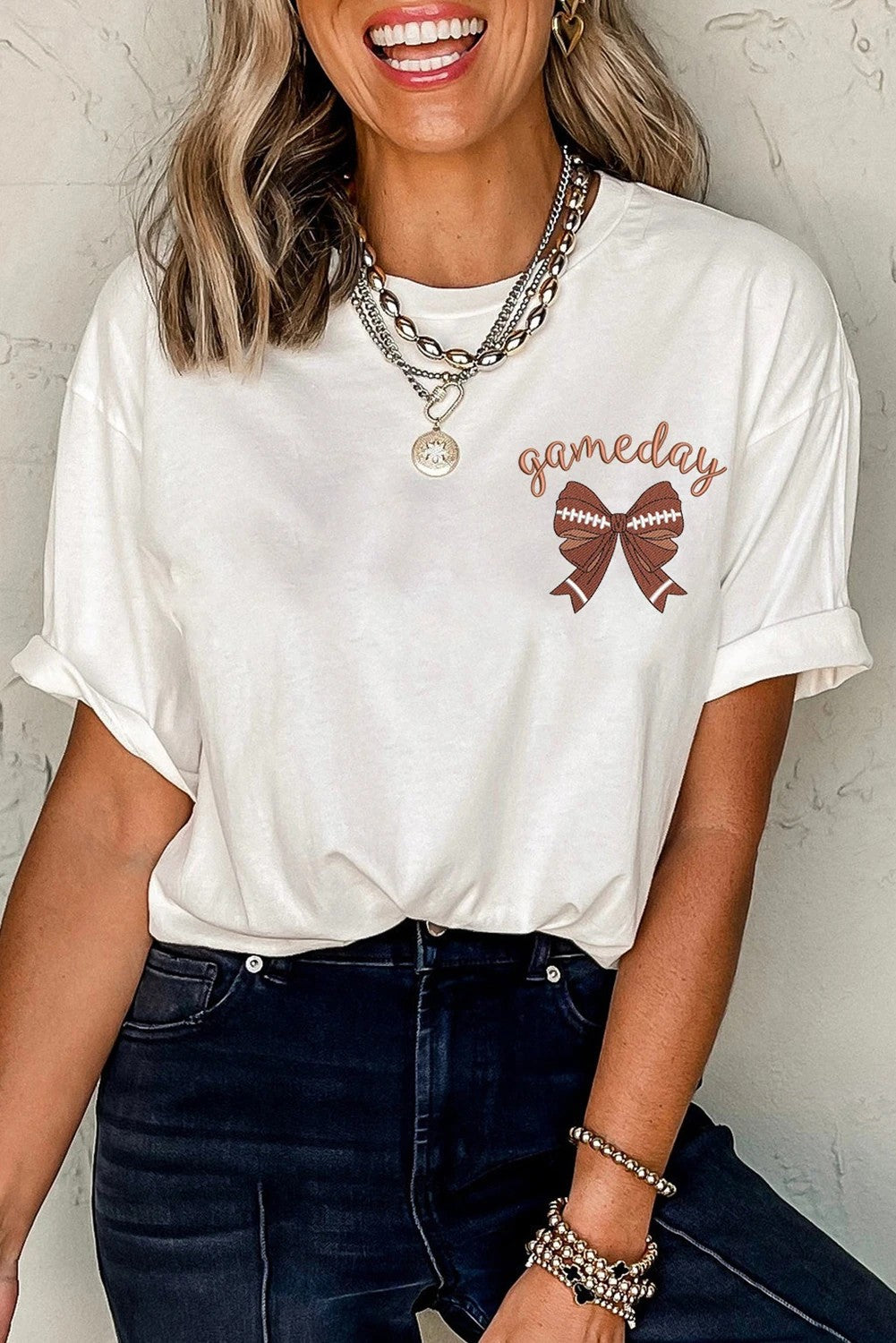 White game day Bow Graphic Crewneck Tee