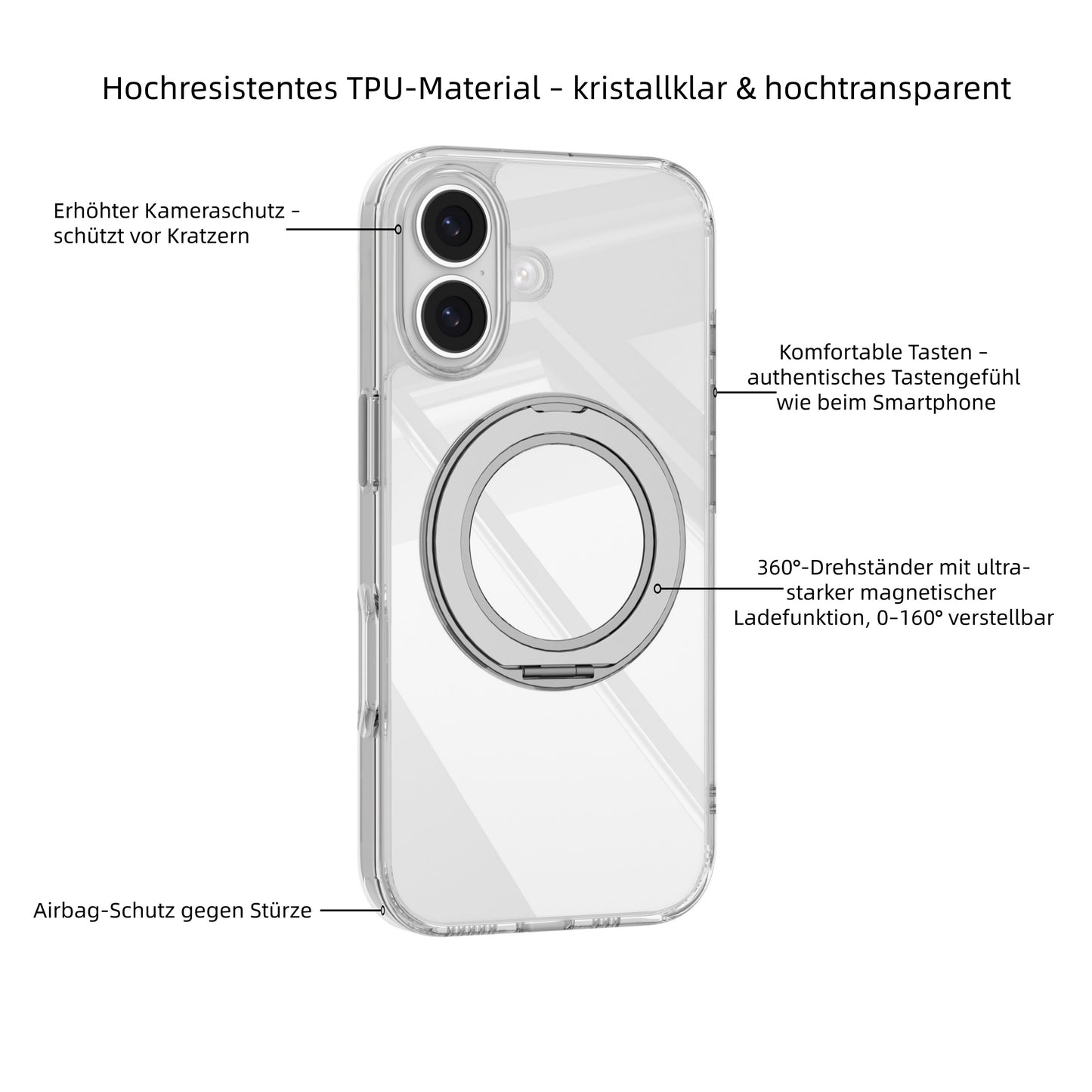 MUTURAL Ice Crystal Clear Magnetic Charging Support Case for iPhone 17 | Ultra-Transparent Anti-Yellow