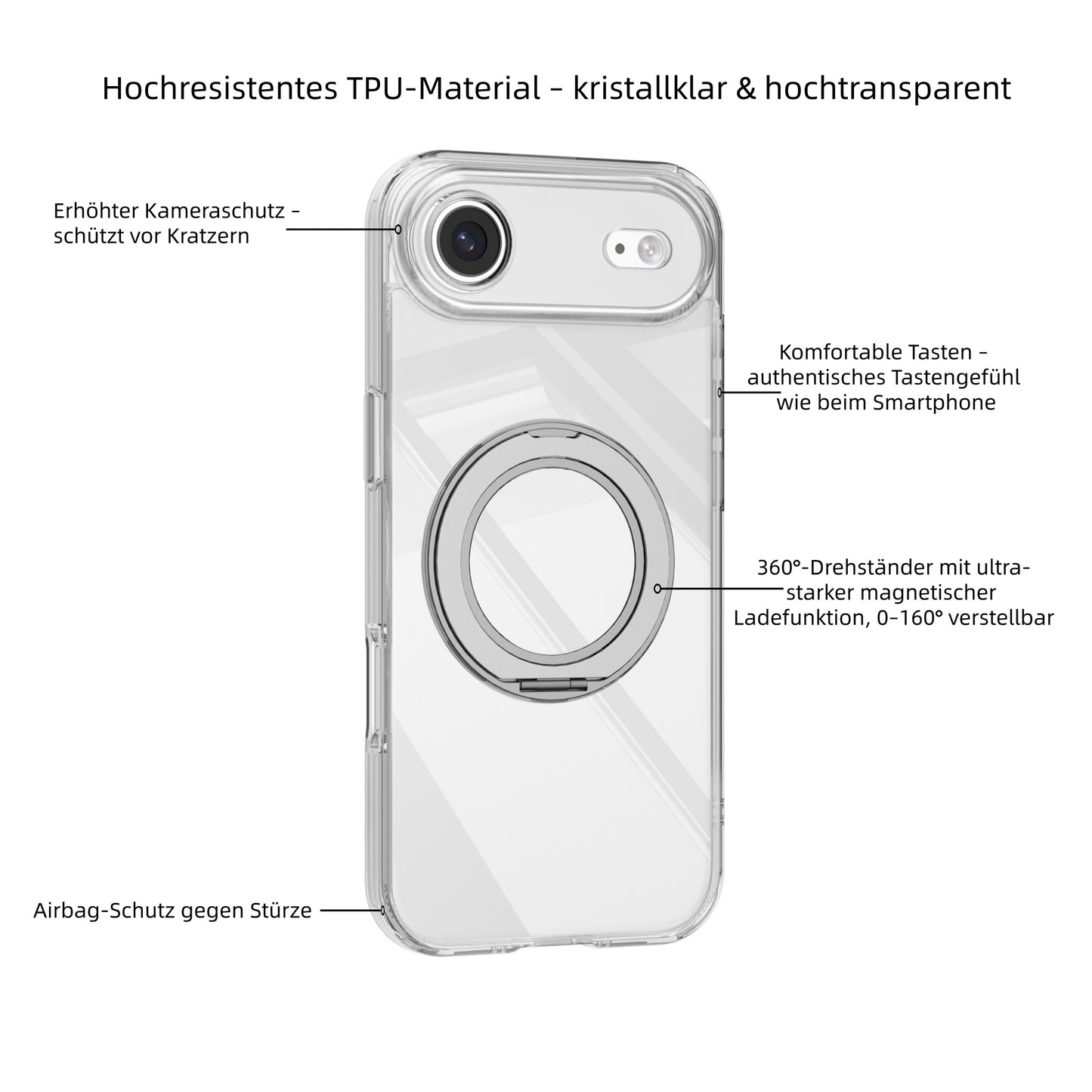 MUTURAL Ice Crystal Clear Magnetic Charging Support Case for iPhone 17 | Ultra-Transparent Anti-Yellow