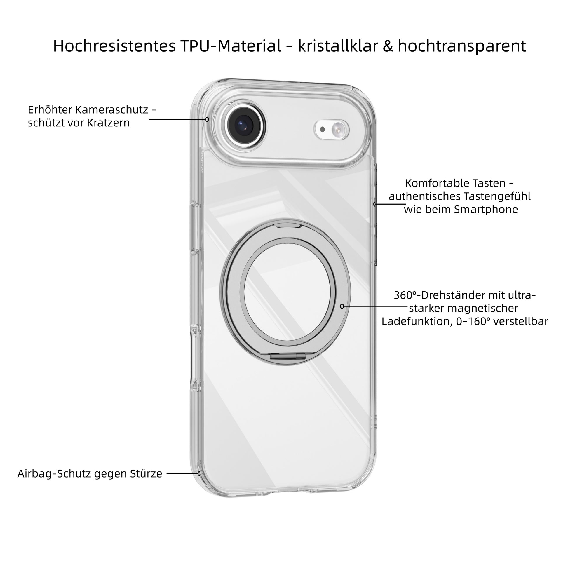 MUTURAL Ice Crystal Clear Magnetic Charging Support Case for iPhone 17 | Ultra-Transparent Anti-Yellow