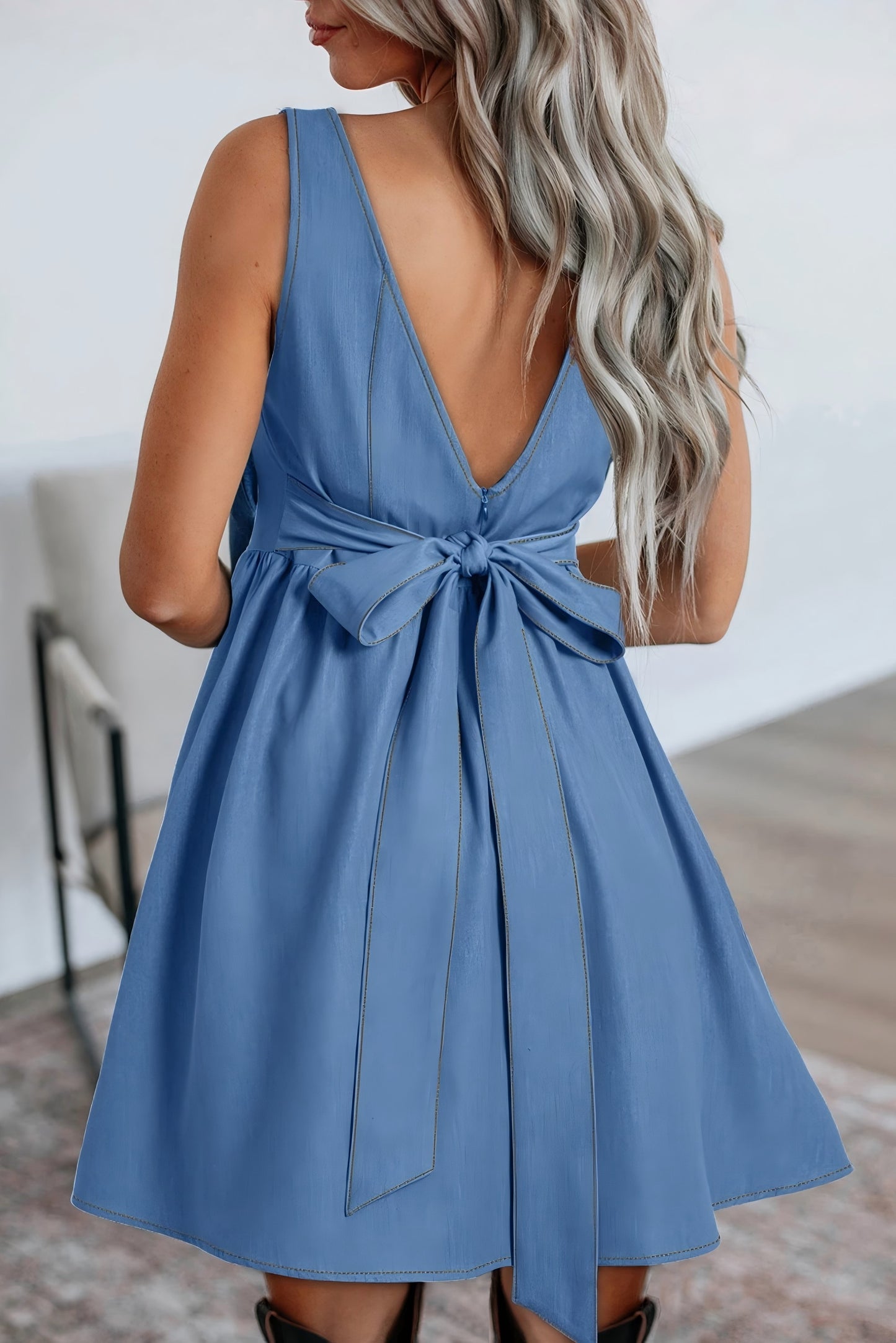 Myosotis Bowknot A-line Sleeveless Mini Dress