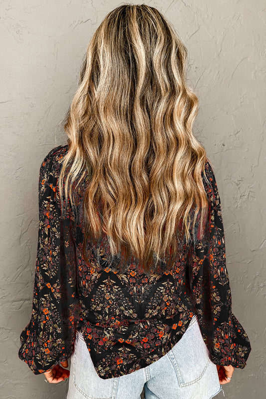 Black Strawberry Aesthetic Floral Puff Sleeve Shirt