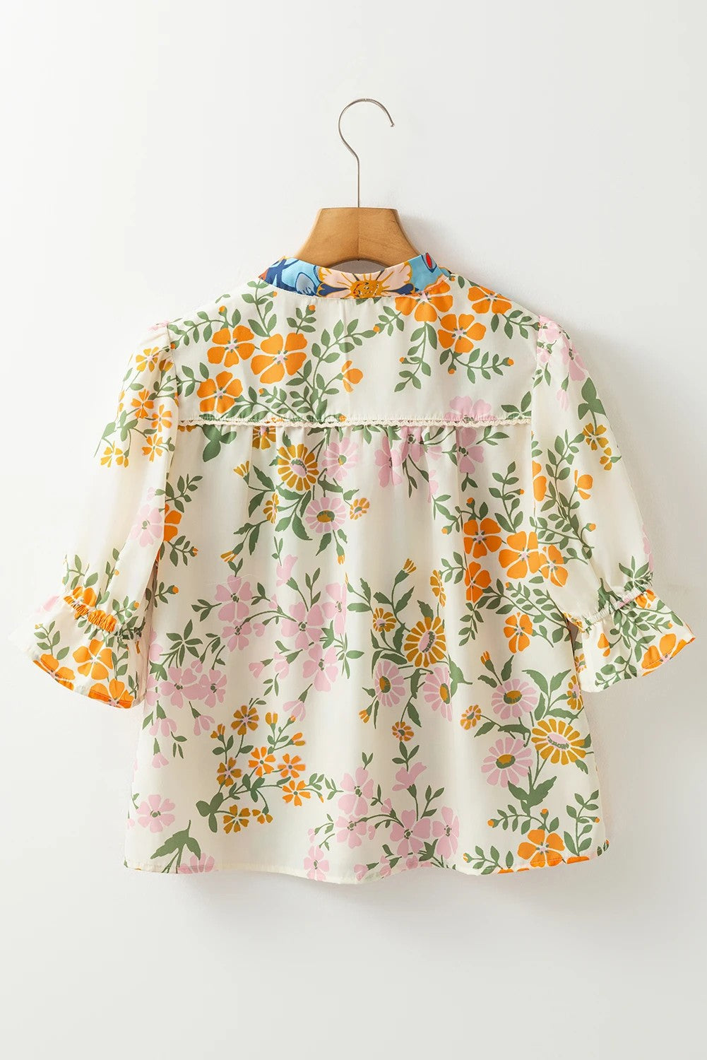 Multicolour Crochet V Neck Half Sleeve Boho Floral Blouse