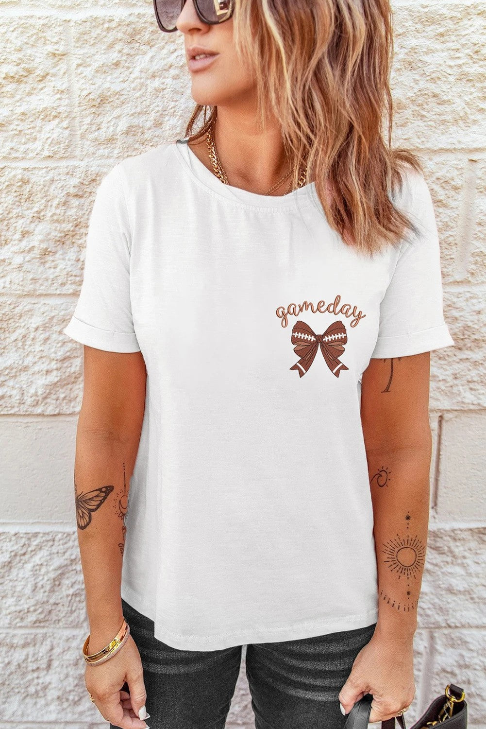 White game day Bow Graphic Crewneck Tee